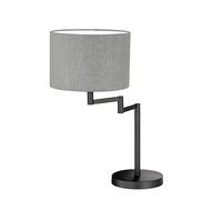 Fischer & Honsel Lámpara de mesa Rota, lámpara de escritorio con pantalla ajustable de lino, 1 casquillo E27, color negro arena, gris y blanco, altura: 55,5 cm, diámetro de 30 cm
