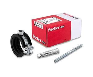 fischer Juego de abrazaderas de tubo FGRS 25 - 30 gvz, juego de abrazaderas de tubo con 30 piezas: 10 abrazaderas de tubo articulado FGRS 25-30,10 unidades, tornillo STST8 x 80,10 unidades, tacos