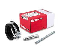 fischer Juego de abrazaderas de tubo FGRS 32 - 37 gvz, juego de abrazaderas de tubo con 30 piezas: 10 abrazaderas de tubo articulado FGRS 32-37,10 unidades, tornillo STST8 x 80,10 unidades, tacos