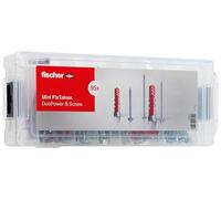 fischer Mini FixTainer DuoPower con tornillo PowerFast II para aglomerado, caja de tacos con 95 tornillos y tacos universales (30 unidades 6 x 30, 20 unidades 8 x 40), set universal para fijación