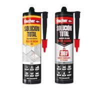 fischer - Pack Solución Total Ultra Agarre Gris + Solución Total Plato de Ducha Blanco | Sellante Flexible y Resistente para Juntas, Ventanas y Baños | 290ml | Gris y Blanco