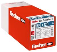 fischer PowerFast II HWTF 8,0 x 120 - Tornillo de construcción de madera con cabeza hexagonal, alojamiento de estrella interior y rosca completa, para construcción constructiva de madera, 50 unidades