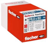 fischer PowerFast II HWTF 8,0 x 80 - Tornillo de construcción de madera con cabeza hexagonal, alojamiento de estrella interior y rosca completa, para construcción constructiva de madera, 50 unidades