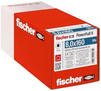 fischer PowerFull II 8,0 x 160, 50 unidades de rosca, con innovadora geometría de punta, tornillo de acero para estructuras de madera con cabeza avellanada, reduce el riesgo de división