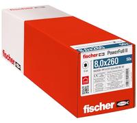 fischer PowerFull II 8,0 x 260, 50 unidades de rosca, con innovadora geometría de punta, tornillo de acero para estructuras de madera con cabeza avellanada, reduce el riesgo de división