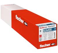 fischer PowerFull II - Tornillo totalmente roscado de alta calidad de 8.0 x 400 (paquete de 50) con geometría de punta innovadora, tornillo de acero para soportar construcciones de madera con cabeza