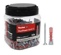 Fischer Propack Duopower 572886-120 tacos con tornillo en bote reutilizable para fijación en hormigón, mampostería y cartón yeso, 8 x 40 cm