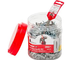 Fischer Propack - Electricista SX Plus 6 x 30 SC con 200 tacos SX 6 x 30 + 1 punta SDS Plus Ø 6, ideal para fijar aplicaciones eléctricas, 570207