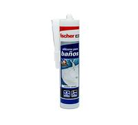 fischer Silicona blanca antimoho – Sellador profesional curado rápido para baños 300 ml