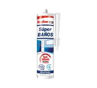 fischer - Silicona Blanca Superbaños 100 ml | Antimoho y Resistente a la Humedad | Sellador Flexible para Baños, Cocinas y Juntas | Adhesión Duradera en Múltiples Superficies