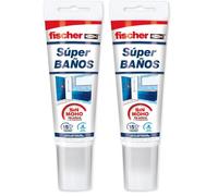 fischer - Super Baños silicona blanca baño antimoho, duradera e impermeable para el sellado de baños bañera, mamparas y cocinas sin olores molestos, 100ml (Paquete de 2)