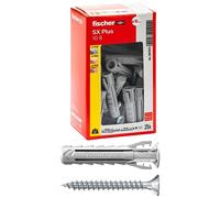 Fischer SX Plus 10 x 50 mm con tornillo | 25 tacos para pared completa, ladrillo perforado, mampostería, hormigón | Fijación de lámparas, muebles, armarios de pared