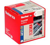 fischer Tacos DuoHM 4 x 55 S PZ, tacos de placa con tornillo métrico y accionamiento PZ para fijar soportes de TV, lámparas, estantes de pared, etc., en materiales de construcción de paneles, 25