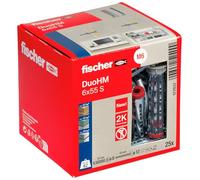 fischer Tacos DuoHM 6 x 55 S PZ, tacos de placa con tornillo métrico y accionamiento PZ para fijar soportes de TV, lámparas, estantes de pared, etc., en materiales de construcción de paneles, 25