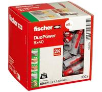 fischer - Tacos DUOPOWER 8x40 mm | Caja de Tacos Universales de Nylon Bicomponente | Fijaciones para Hormigón, Ladrillo, Piedra y Cartón-Yeso | Montaje Seguro y Duradero | 100 uds