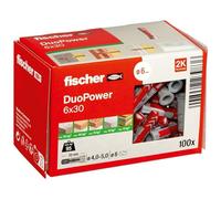 Fischer - Tacos DuoPower Ø6x30 mm - Para aire acondicionado, pared y hormigón, Gris/Rojo, caja 100