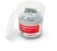 Fischer UV 10 S, cubo con 50 tacos con tornillo, tamaño 10 x 50 mm, 50 tacos + 50 tornillos, adecuados para ladrillos llenos y perforados, 531388