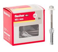 Fischer WB - 2 tacos para inodoro y bidé de suelo con orificio vertical, 8 unidades, tornillo de acero inoxidable AISI 430 y tuerca niquelada