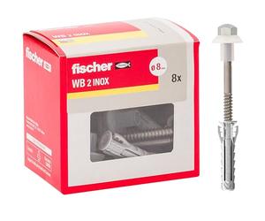 Fischer WB - 2 tacos para inodoro y bidé de suelo con orificio vertical, 8 unidades, tornillo de acero inoxidable AISI 430 y tuerca niquelada