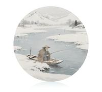 Fishing Alone in The Cold River - Tabla de cortar resistente a los arañazos, tabla de cortar portátil, tabla de cortar redonda de vidrio para cocina, picnic al aire libre, 7.9 pulgadas