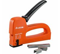 FISHTEC Grapadora manual 3 en 1 de uso intensivo - Montaje mural - Cableado - Gran volumen de grapado- 100 grapas incluidas - Ideal para decoración, carpintería, muebles, puertas y ventanas - Naranja
