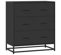 Fisinber Aparador negro 68 x 35 x 76 cm Aparador madera metal | Cómoda moderna con 3 cajones y patas de metal resistente para dormitorio, pasillo o sala de estar con mucho espacio de