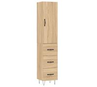 Fisinber Armario de madera de roble Sonoma, 34,5 x 34 x 180 cm | Elegante armario multiusos para sala de estar. Juego de 2 piezas con puertas y patas de metal para un almacenamiento compacto