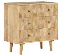 Fisinber Cajonera de madera maciza de mango, 70 x 35 x 70 cm, color marrón | Mueble auxiliar retro compacto con 3 cajones para dormitorio y pasillo de madera auténtica.