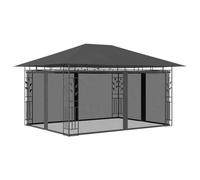 Fisinber Cenador de 4 x 3 m con paneles laterales de red, de acero antracita, estable carpa de metal de 180 g/m², toldo para jardín y terraza, 4 x 3 x 2,73 m