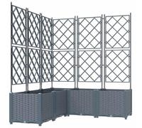 Fisinber Macetero con enrejado, juego de 5 unidades, color gris claro, 120 x 120 x 143 cm, plástico PP, jardinera para jardín con ayuda para enredaderas, robusta maceta para terraza y exterior