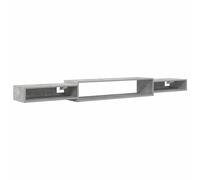 Fisinber Mueble bajo flotante para TV, 220 cm, color gris hormigón | Moderna estantería colgante para salón con 3 compartimentos abiertos de madera resistente en color gris hormigón.