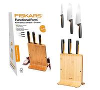 Fiskars Bloque de cuchillos Functional Form Bambú 3 cuchillos (Santoku, verduras, cocina) 4 piezas