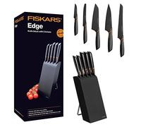 Fiskars Bloque de 5 cuchillos Edge, madera de abedul, negro