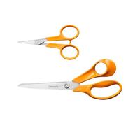 Fiskars Classic Set de tijeras, 2 piezas, Acero inoxidable, Naranja | Hecho en Finlandia, Tijeras multiusos de 21cm, Tijeras de manicura de 10cm, Hojas HRC 57, Para el hogar y la oficina