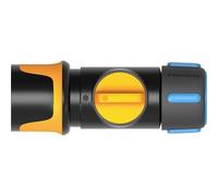 Fiskars Conexión para mangueras ON/OFF 1027086, SoftGrip, Ø 1,3–1,5cm, universal, Negro/Naranja/Azul