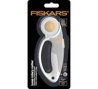 Fiskars Cúter rotatorio de titanio, Cúter giratorio con mango de bucle, Para diestros y zurdos, Diámetro de la hoja: 45 mm, Naranja/Blanco/Gris, 1066047