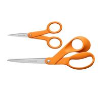 Fiskars Juego de 2 Tijeras Originales con Mango Naranja, Micro Punta de 5 Pulgadas y Tijeras de Acero Inoxidable de 8 Pulgadas, Suministros de Papel y Tela para Oficina y Manualidades, Color Naranja