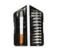 Fiskars Kit Premium de precisión, Cúter de precisión y Set de 13 Cuchillas, Longitud total: Cúter: 21 cm, Incl. 12 Cuchillas, Acero /Plástico, Blanco/Naranja, 1024384