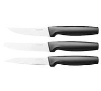 Fiskars Pequeño set de cuchillos, 3 piezas, Functional Form, Cuchillo para pelar, Cuchillo utilitario y Cuchillo de mesa, Acero inoxidable/plástico, Negro, 1057561