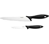 Fiskars Set de cuchillos, 2 piezas, Cuchillo de cocina (Hoja: 21 cm) y Cuchillo de mondar (Hoja: 11 cm), Essential, Acero inoxidable/Plástico PP, Negro, 1065582