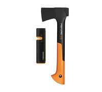 Fiskars Set de hachas, Hacha universal con protección de transporte | Longitud: 35,5 cm, antiadherente, X7-XS, 640 g; afilador de hacha y cuchillo: cabezal de afilado de cerámica, Xsharp, 1020183