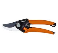 Fiskars Tijeras de jardín Bypass para Ramas Frescas y ramitas, Recubrimiento Antiadherente, Mangos SoftGrip Antideslizantes, Cuchillas de Acero, Negro/Naranja, 1001340