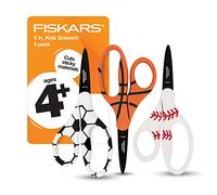 Fiskars Tijeras de punta puntiaguda de 5 pulgadas para niños de 4 a 7 años con cuchillas antiadherentes (paquete de 3) - Tijeras para la escuela o manualidades - Suministros de regreso a clases -