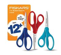Fiskars Tijeras para estudiantes de 7 pulgadas para niños de 12 a 14 años (paquete de 3) - Tijeras para la escuela o manualidades - Suministros de regreso a clases - Rojo, azul, turquesa