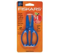 Fiskars Tijeras para Preescolar, A partir de 3 años, Para cortar papel, Longitud: 11 cm, Hoja de acero inoxidable/Mangos de plástico, Rojo o Azul (Entrega aleatoria), 1003855