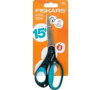 Fiskars Tijeras para zurdos de 20 cm con agarre suave para adolescentes a partir de 15 años - Tijeras para la escuela o manualidades, ideal para el regreso a la escuela, color azul con patrón de motas