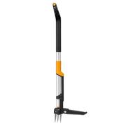 Fiskars X-Series Extractor de Malas Hierbas, Extensible hasta 120 cm | Mango en forma de D, extensible a 120 cm, sistema de expulsión, placa de pie plegable, negro/naranja, 1082709