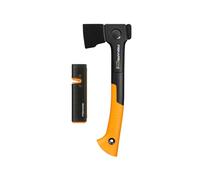 Fiskars X14 Set de Hacha Universal y afilador Xsharp, Negro/Naranja | Hacha de 35,5cm, Para desramar y cortar leña, Mango FiberComp, Hoja con doble templado, Ultraligera, Protección contra golpes
