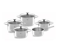 Fissler Copenhagen Juego de ollas de acero inoxidable, 5 piezas, 3 ollas con tapa de cristal, 1 cacerola con tapa de cristal y 1 cazo sin tapa, para todo tipo de placas, también inducción