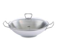 Fissler Wok Kunming 36 cm acero inox sin revestimiento, con rejilla y tapa de cristal apto inducción